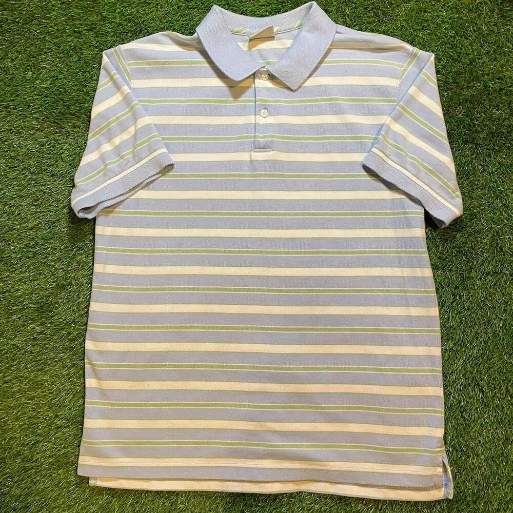 Vintage L.L.Bean blue and green striped preppy polo shirt size M/L